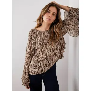 Mint Velvet Brown Snake Print Ruffle Detail Blouse